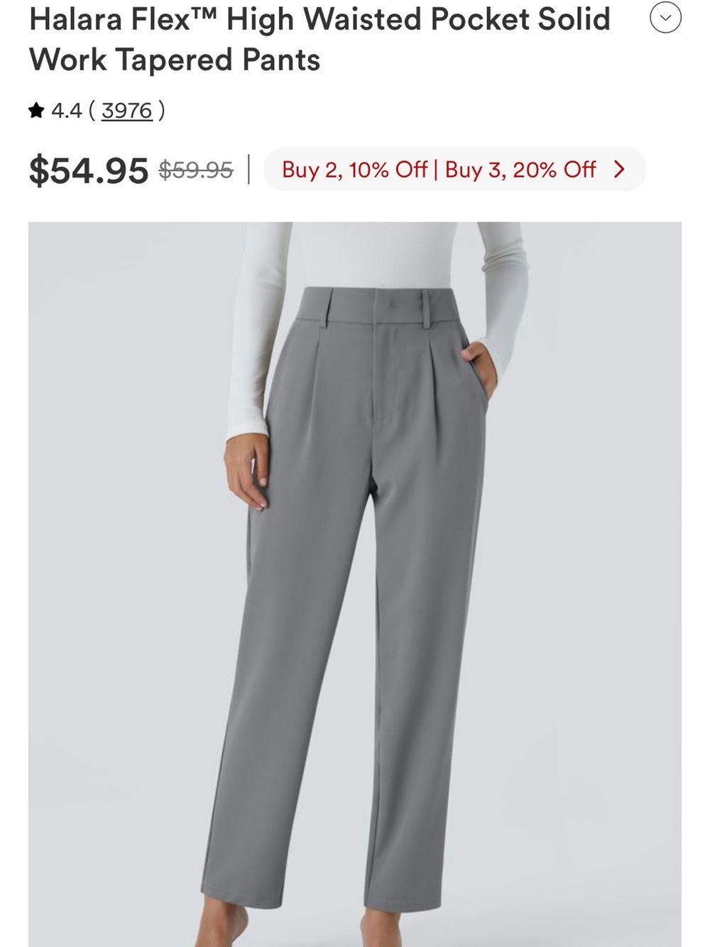 HALARA Gray High-Waisted Pleated Straight-Leg Pants